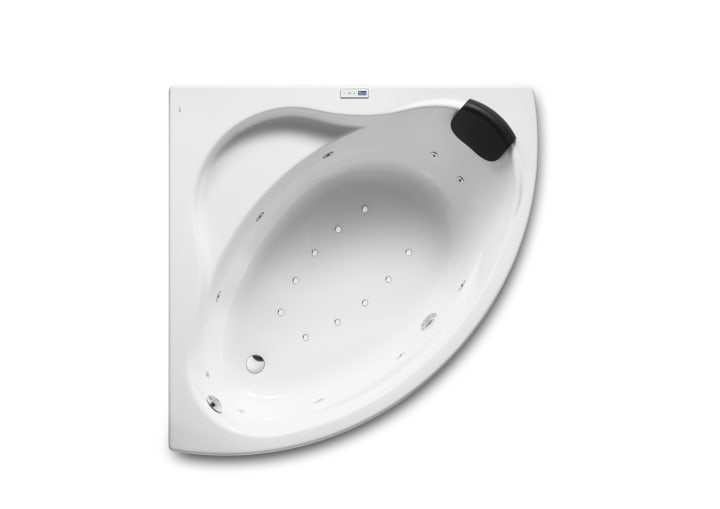 Symmetriskt hörnbadkar i akryl med Total-hydromassage och avloppssats