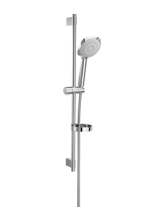 SQUARE – Duschsats med Sensum Square handdusch med 2 funktioner, 800 mm skjutstång med justerbart handduschfäste, tvålkopp och 1,70 m flexibel slang. Kromad