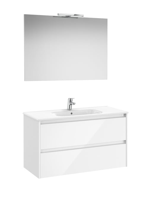 Paket (underskåp med två lådor, handfat, spegel och LED-spotlight)